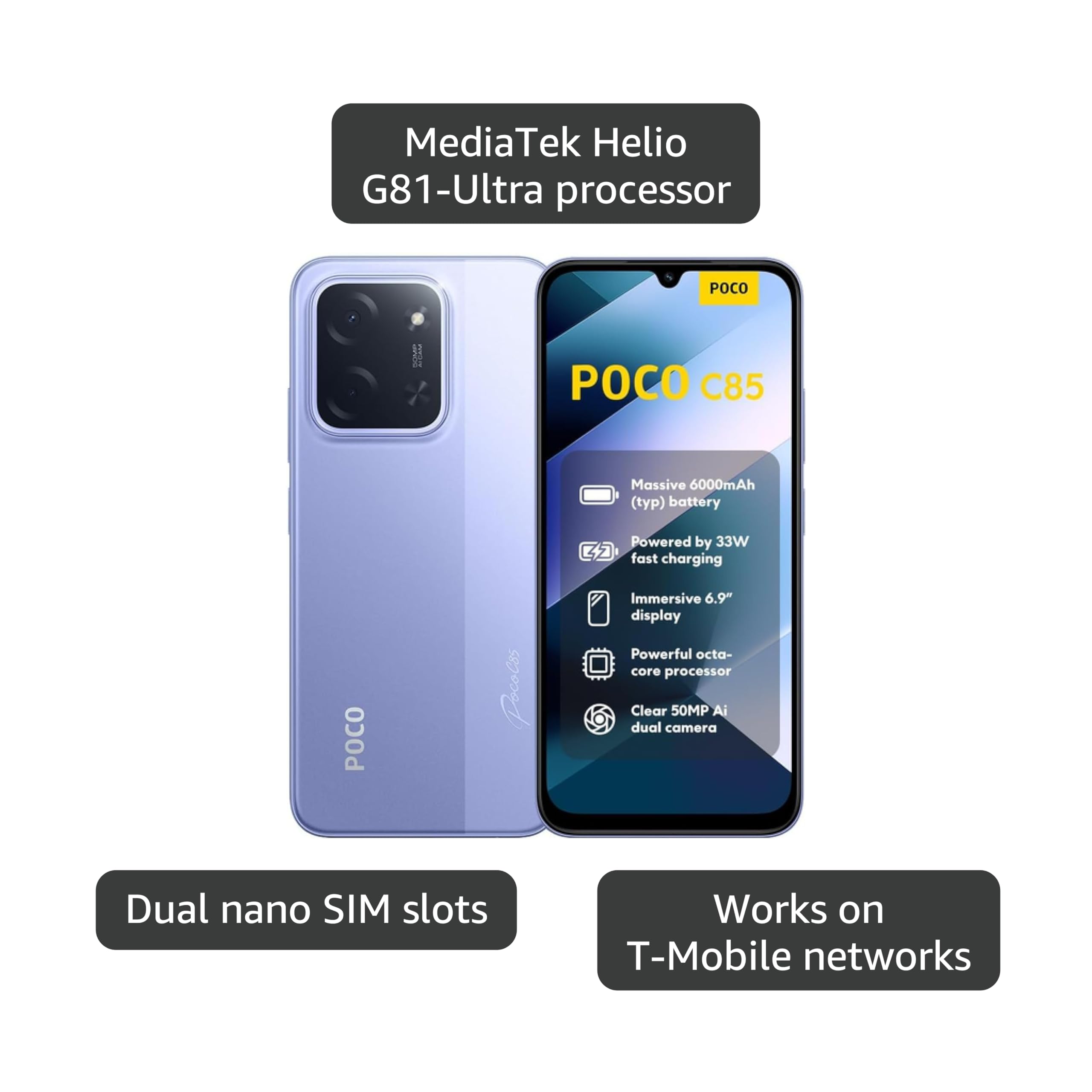 Amazon.com: XIAOMI Poco C85 4G LTE (Compatible with Tmobile Tello